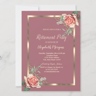 Elegant guldblommig ram Rosor Pensionering Inbjudningar