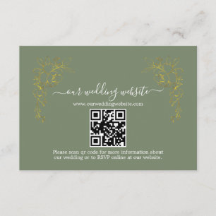 Elegant guldblommig salvia grön QR-kod bröllop Tilläggskort