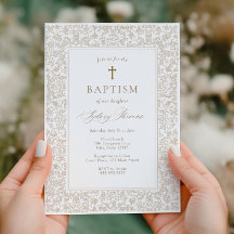 Elegant guldblommig traditionell dopinvitation