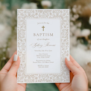 Elegant guldblommig traditionell dopinvitation inbjudningar