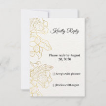 Elegant guldblommig vit bröllops-RSVP-kort