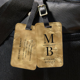 Elegant guldbokstavsmonogram bagagebricka
