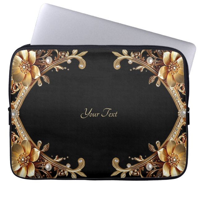 Elegant guldbordad laptopsleeve laptop fodral (Framsidan)
