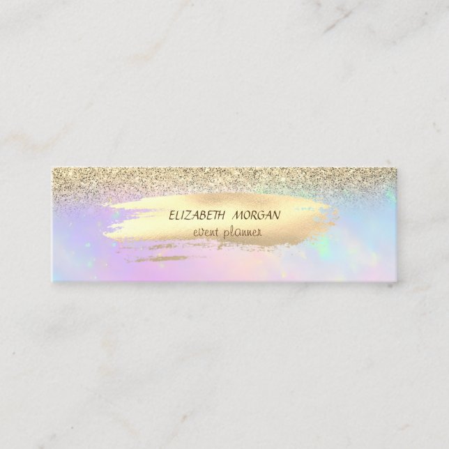 Elegant guldborststryk, guldglitter holografisk mini visitkort (Framsida)