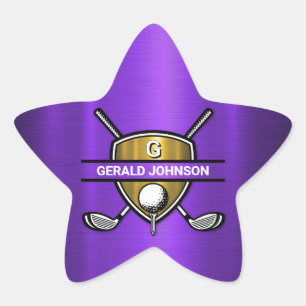 Elegant guldbrokad golfmonogramdesign stjärnformat klistermärke