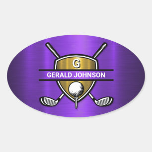 Elegant guldbrokilj golfmonogramdesign ovalt klistermärke