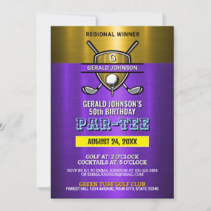 Elegant guldbrokod golfmonogramdesign inbjudningar