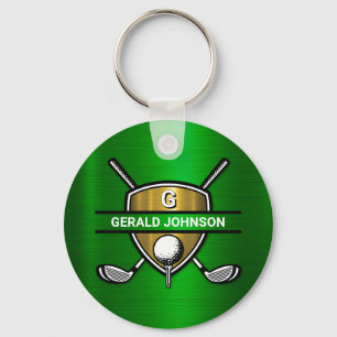 Elegant guldbrokod golfmonogramdesign nyckelring