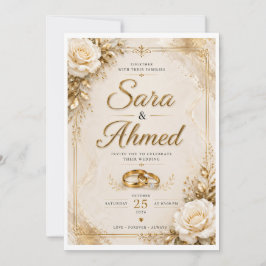 Elegant guldbröllopsinbjudan | Klassisk blomster W Inbjudningar