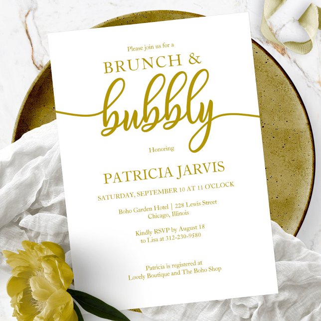 Elegant guldbrunch och bubbel Bröllopsdusch Inbjudningar (Skapare uppladdad)