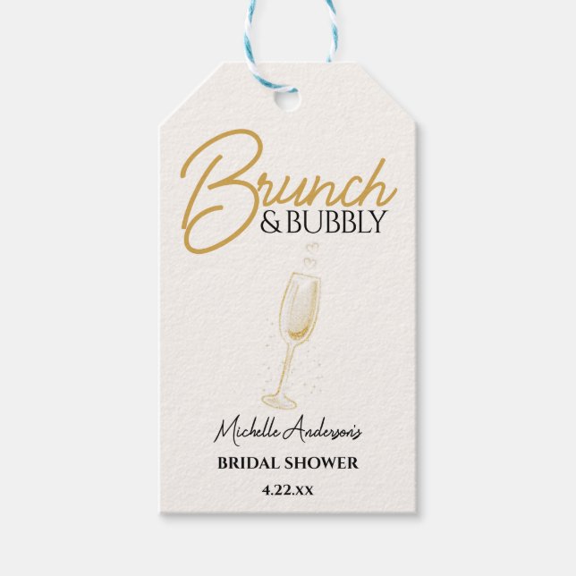 Elegant guldbrunch och bubbel Bröllopsdusch  Presentetikett (Framsidan)