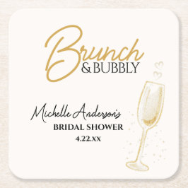 Elegant guldbrunch och bubbel Bröllopsdusch Underlägg Papper Kvadrat