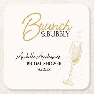 Elegant guldbrunch och bubbel Bröllopsdusch  Underlägg Papper Kvadrat