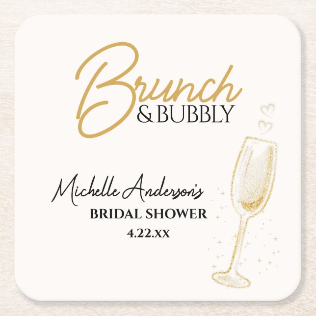 Elegant guldbrunch och bubbel Bröllopsdusch  Underlägg Papper Kvadrat (Framsidan)