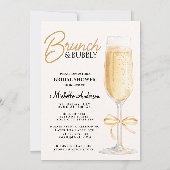Elegant guldbrunch och bubbelbröllopsfest  inbjudningar (Framsida)