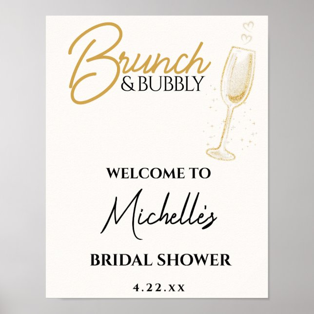 Elegant guldbrunch och bubblig bröllopsfestskylt poster (Framsidan)