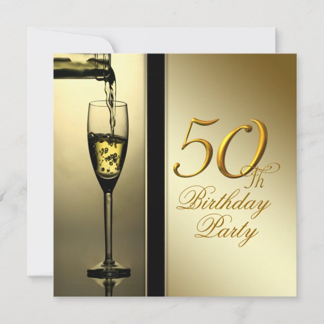 Elegant guldchampagne 50-årsfest inbjudningar (Framsida)