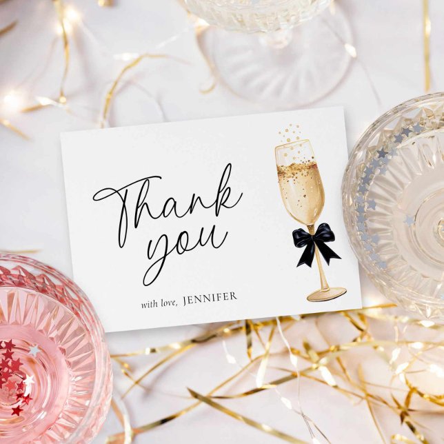 Elegant guldchampagne bröllopsfest tack kort (Champagne Themed Bridal Shower Thank you card)