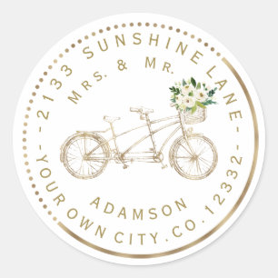 Elegant guldcykel Blommig Cirkulär adressetikett Runt Klistermärke