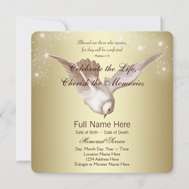 Elegant Guldduva I Kärleksfullt Minne Minnesmärke Meddelande (Framsida)