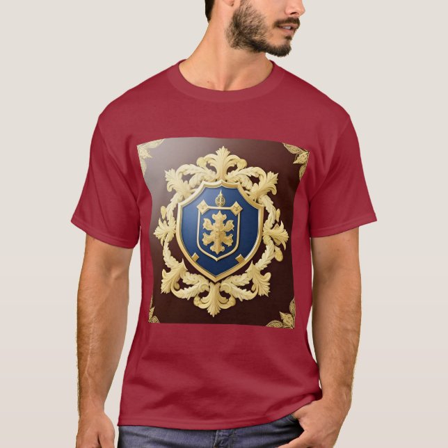 Elegant guldemblem med utsmyckad sköld t shirt (Framsida)