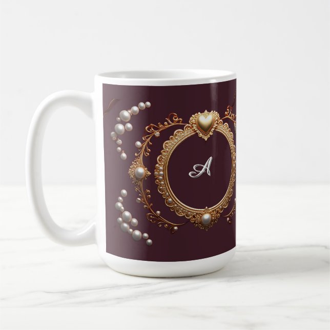 Elegant guldfärgad hjärtram med pärldekor kaffemugg (Vänster)