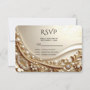Elegant guldfärgad utsmyckad blomster-RSVP-kort OSA Kort