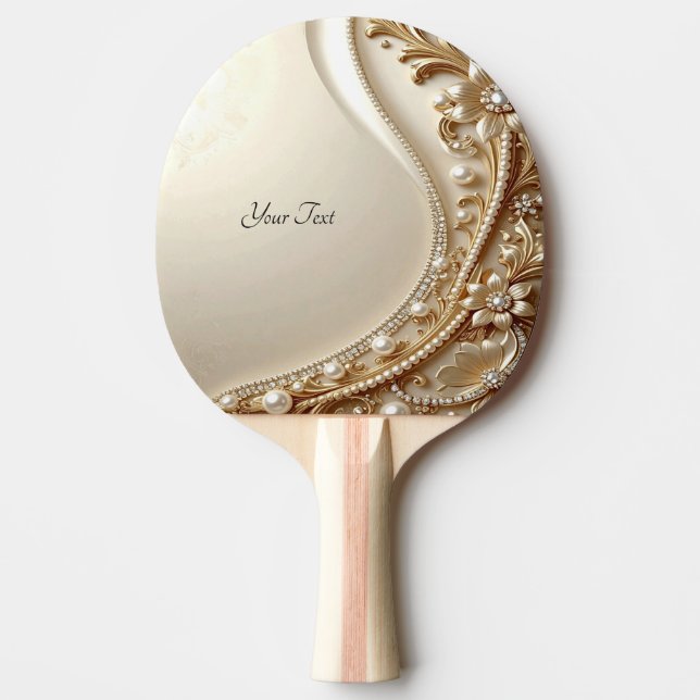 Elegant guldfärgad utsmyckad blomsterpingisracket pingisracket (Framsidan)