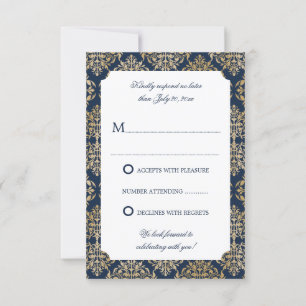 Elegant guldflora damask marinblå RSVP Inbjudningar