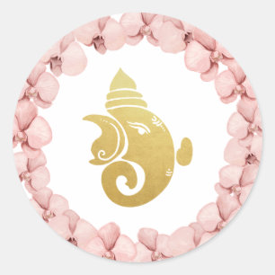 Elegant guldfolie Ganapati indisk gud Runt Klistermärke