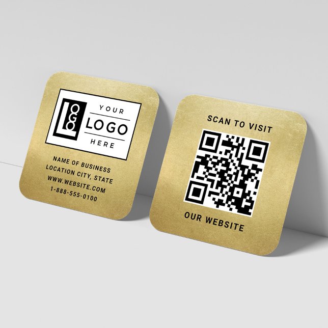 Elegant guldfolie logotyp QR-kod webbplats Fyrkantigt Visitkort (Skapare uppladdad)