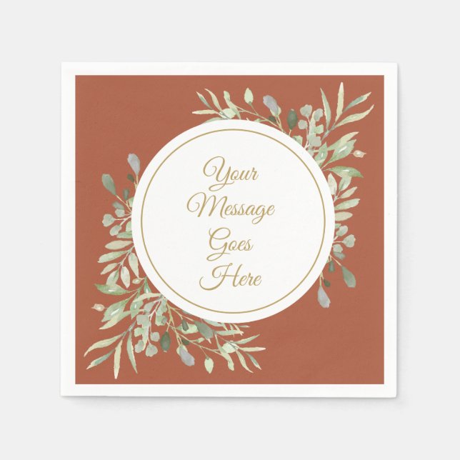 Elegant guldfont med grönska terrakotta pappersservett (Framsidan)