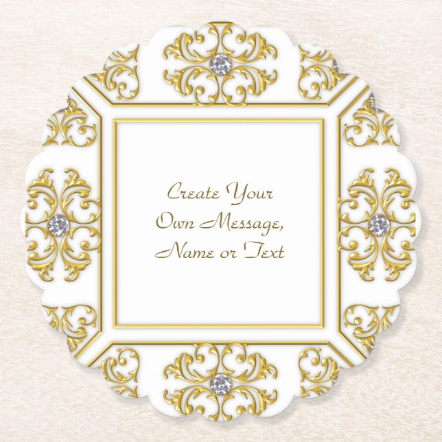 Elegant guldförgylld dekorativ kant med diamantacc underlägg papper (Framsida)