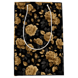 Elegant guldförstärkt ros svart blommönster