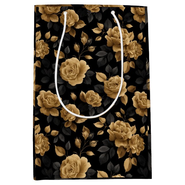 Elegant guldförstärkt ros svart blommönster (Framsidan)