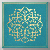 Elegant guldgeometrisk mandala på teal | Marockans