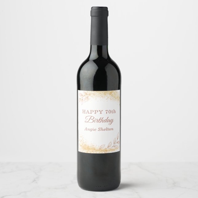 Elegant guldglitter 70-årsdag vinflaska etikett (Framsida)