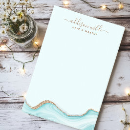 Elegant guldglitter Blå Marmor Agat Modern Chic Post-it Block