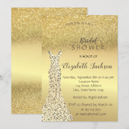 Elegant guldglitter Bokeh, klänning bröllopsdusch Inbjudningar