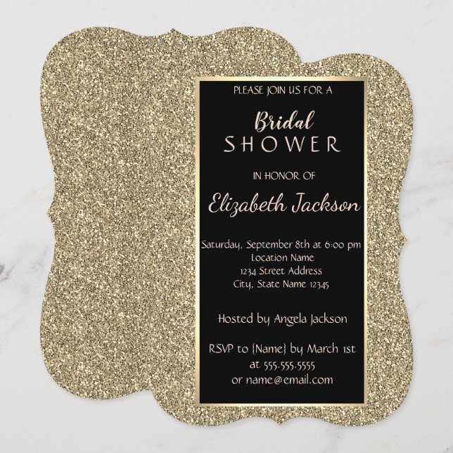 Elegant guldglitter bröllopsdusch inbjudningar (Fram/baksida)