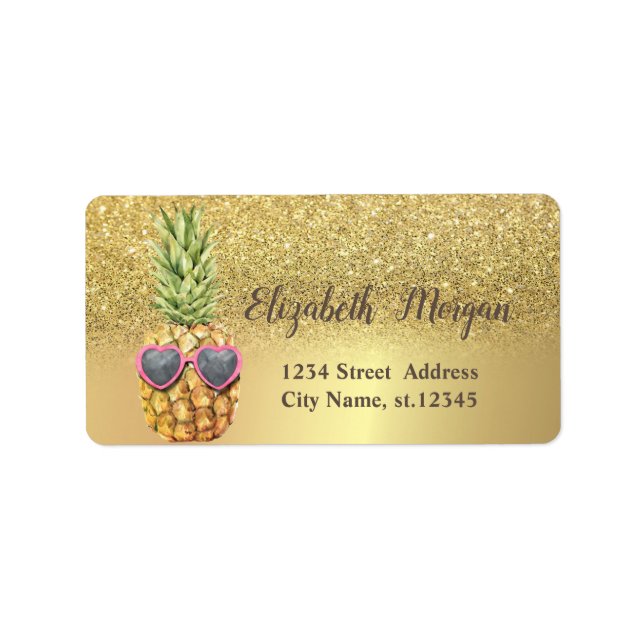 Elegant guldglitter Cool Ananas  Adressetikett (Framsidan)
