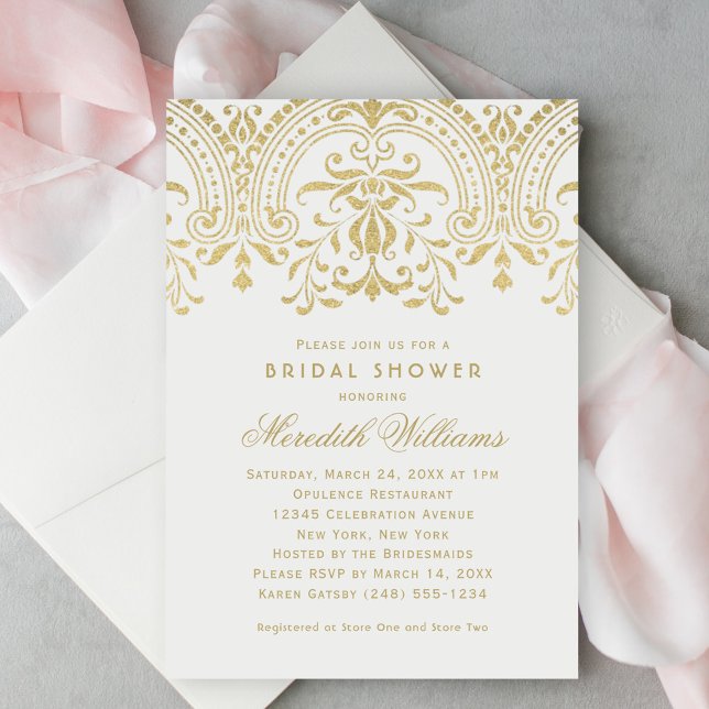 Elegant guldglitter Damask bröllopsdusch Inbjudningar (Skapare uppladdad)