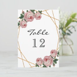 Elegant guldglitter Geo rosa blomstergavlbordnumme Meddelande