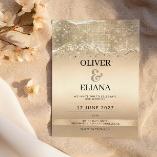 Elegant guldglitter glittering bröllop inbjudningar