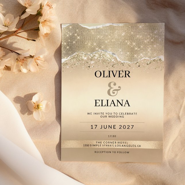 Elegant guldglitter glittering bröllop inbjudningar (Elegant gold sparkle glitter dazzling Wedding)