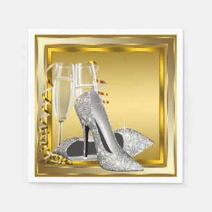 Elegant guldglitter högklackad sko pappersservett