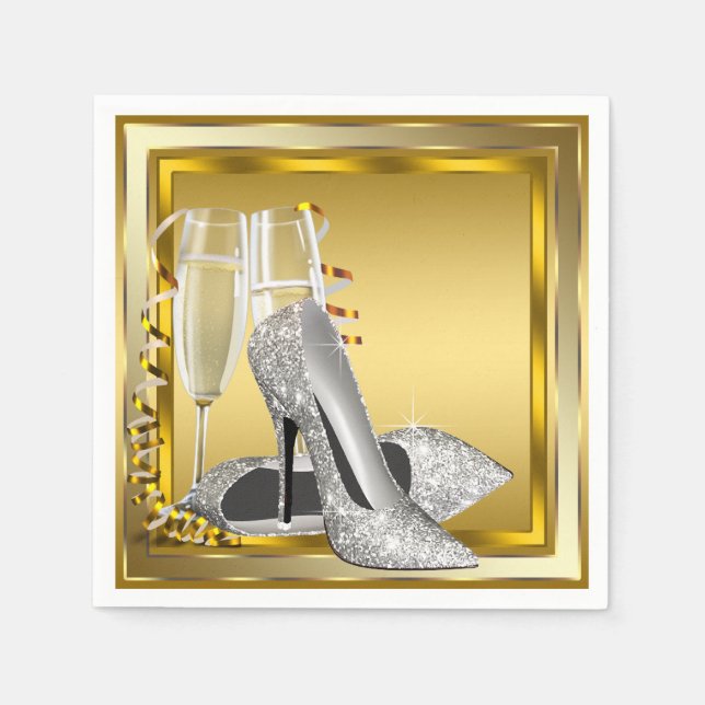 Elegant guldglitter högklackad sko pappersservett (Framsidan)
