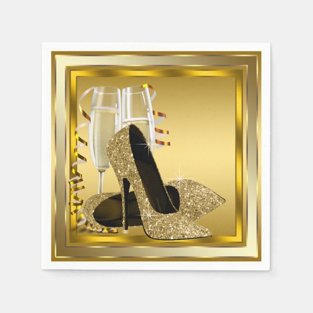 Elegant guldglitter högklackad sko pappersservett (Framsidan)