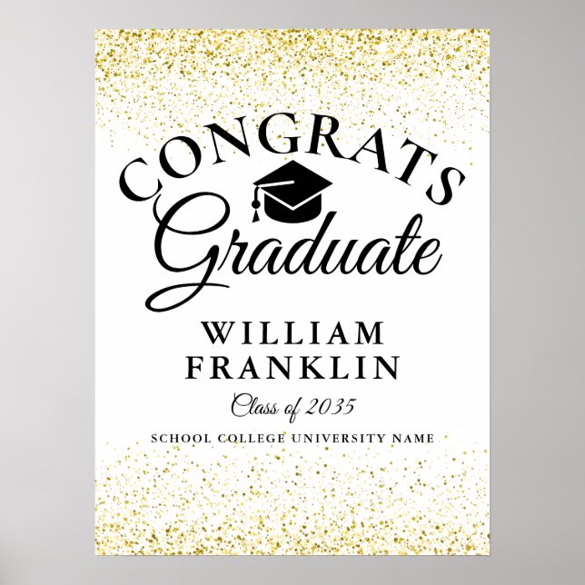 Elegant guldglitter modern examensskylt poster (Framsidan)