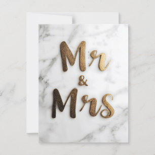 Elegant Guldglitter "Mr & Mrs" på en marmor bakgru Vykort